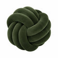 Cuscino decorativo a nodo diametro 35 cm in tessuto effetto velluto verde scuro stile moderno