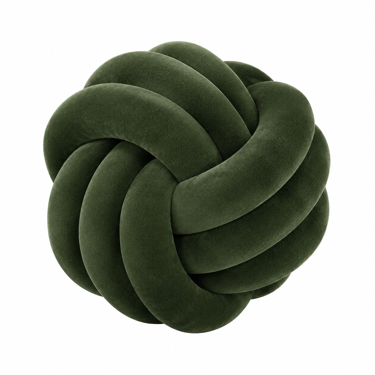 Cuscino decorativo a nodo diametro 35 cm in tessuto effetto velluto verde scuro stile moderno