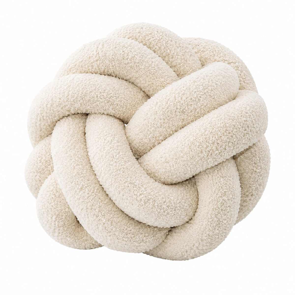 Cuscino decorativo rotondo 30 cm in tessuto bouclé avorio - annodato per divano e letto