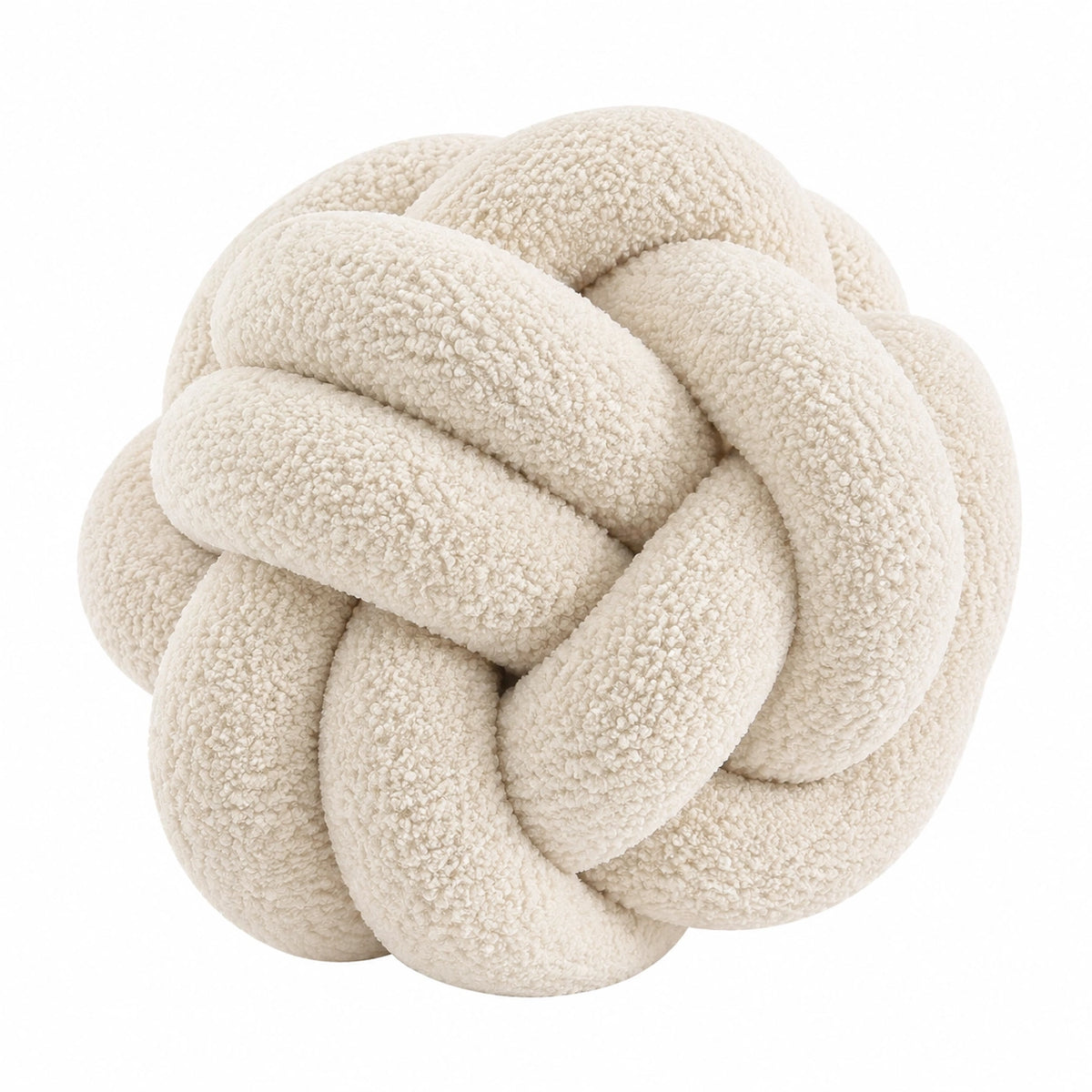 Cuscino decorativo a nodo diametro 30 cm in tessuto bouclé avorio stile moderno