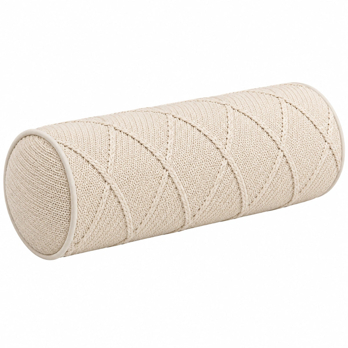 Cuscino cilindrico 45 x 15 cm in tessuto a maglia avorio - supporto decorativo intrecciato
