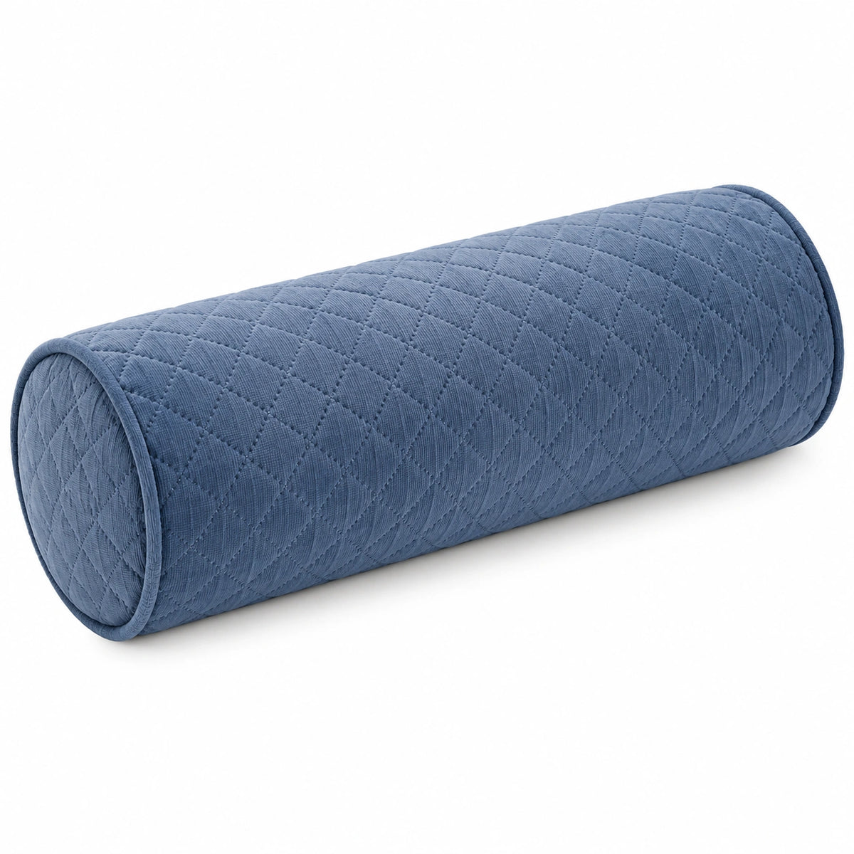 Cuscino cilindrico 20 x 50 cm in tessuto blu trapuntato per sostegno decorativo