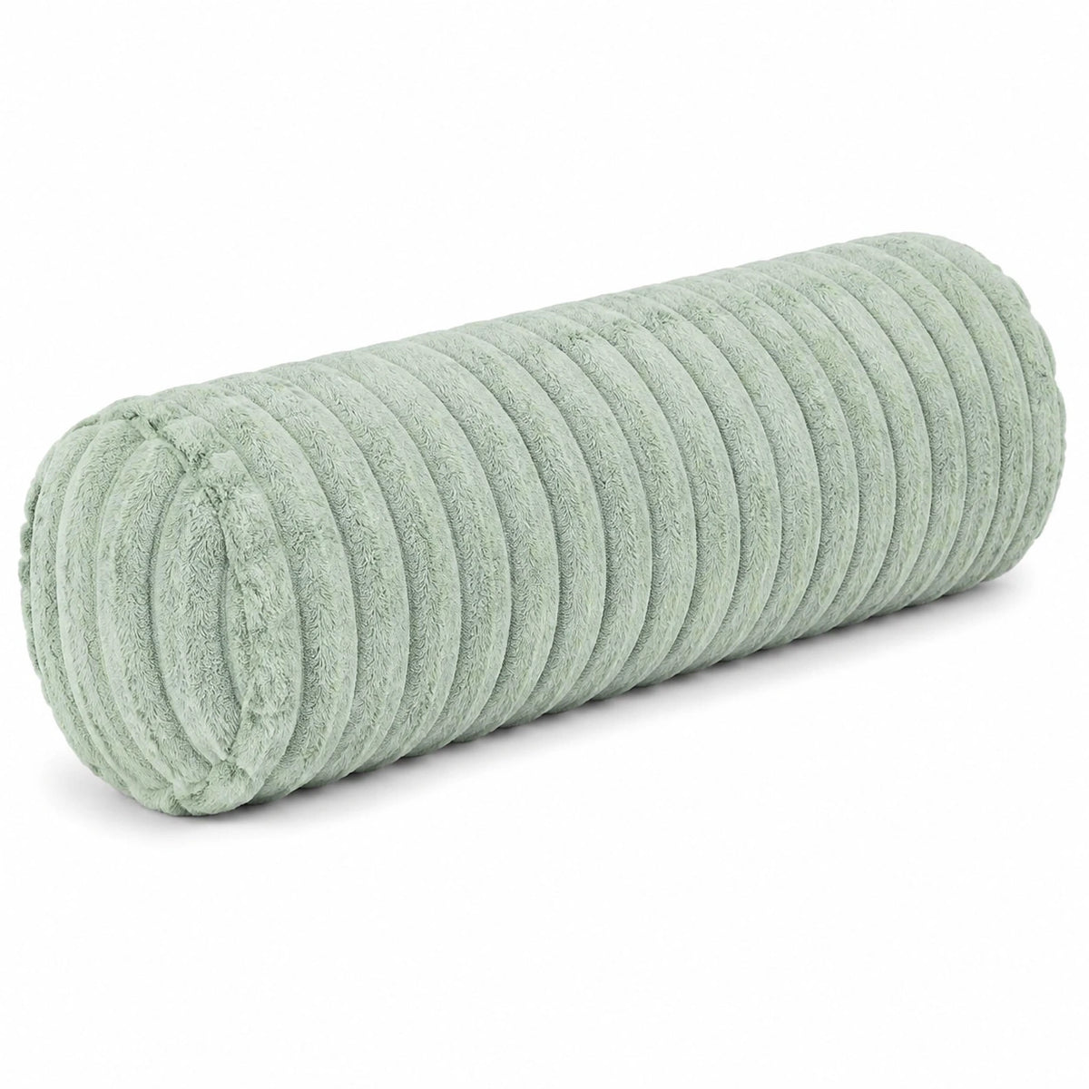 Cuscino cilindrico 15 x 45 cm in poliestere verde salvia - rivestimento a coste morbido