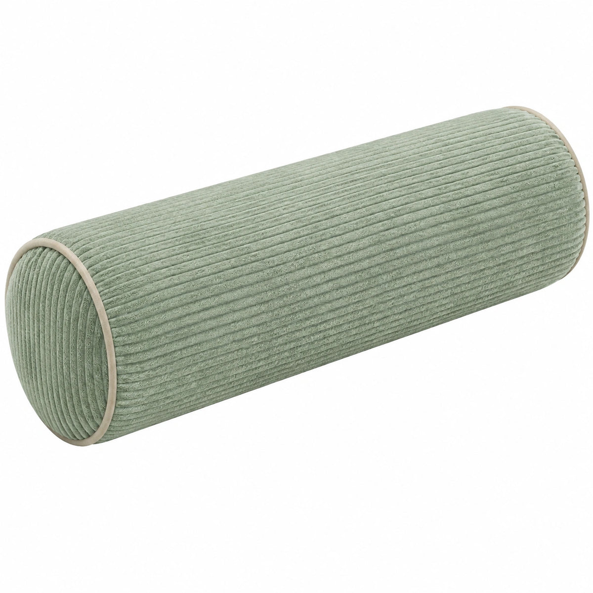 Cuscino cilindrico 20 x 60 cm in tessuto a coste verde salvia - supporto decorativo