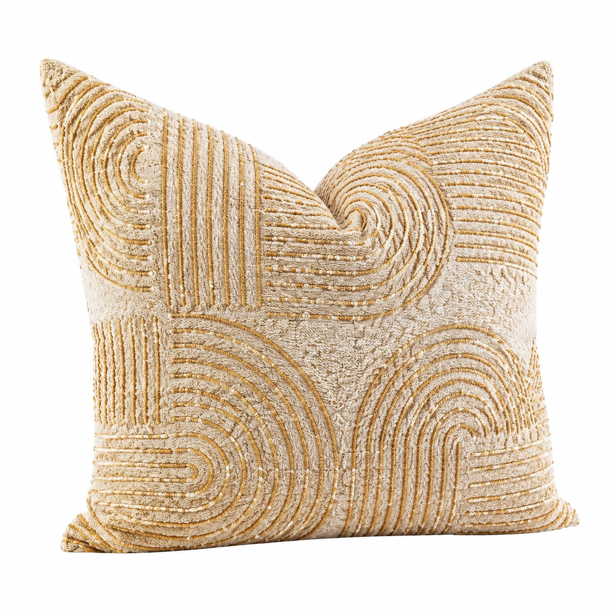 Cuscino decorativo quadrato 45 cm in tessuto beige e oro con texture in rilievo