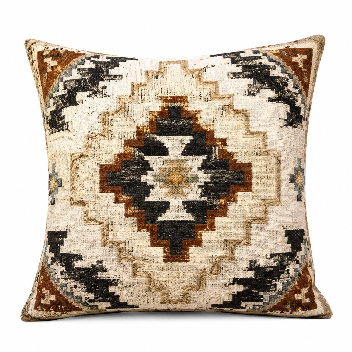 Cuscino decorativo quadrato 45 cm in tessuto beige marrone nero stile geometrico