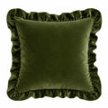 Cuscino decorativo quadrato 45 cm in velluto verde oliva con volant stile romantico