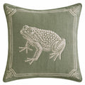Cuscino decorativo 45 x 45 cm verde salvia in tessuto con ricamo rana stile botanico