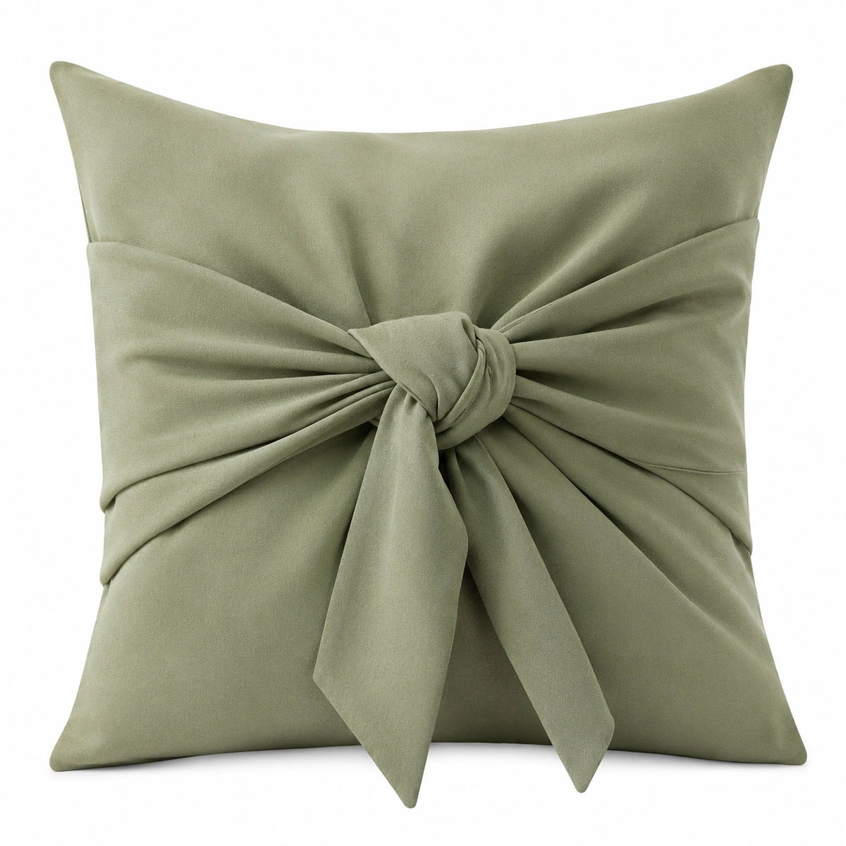 Cuscino decorativo 45 x 45 cm in velluto verde salvia con fiocco per divano stile elegante