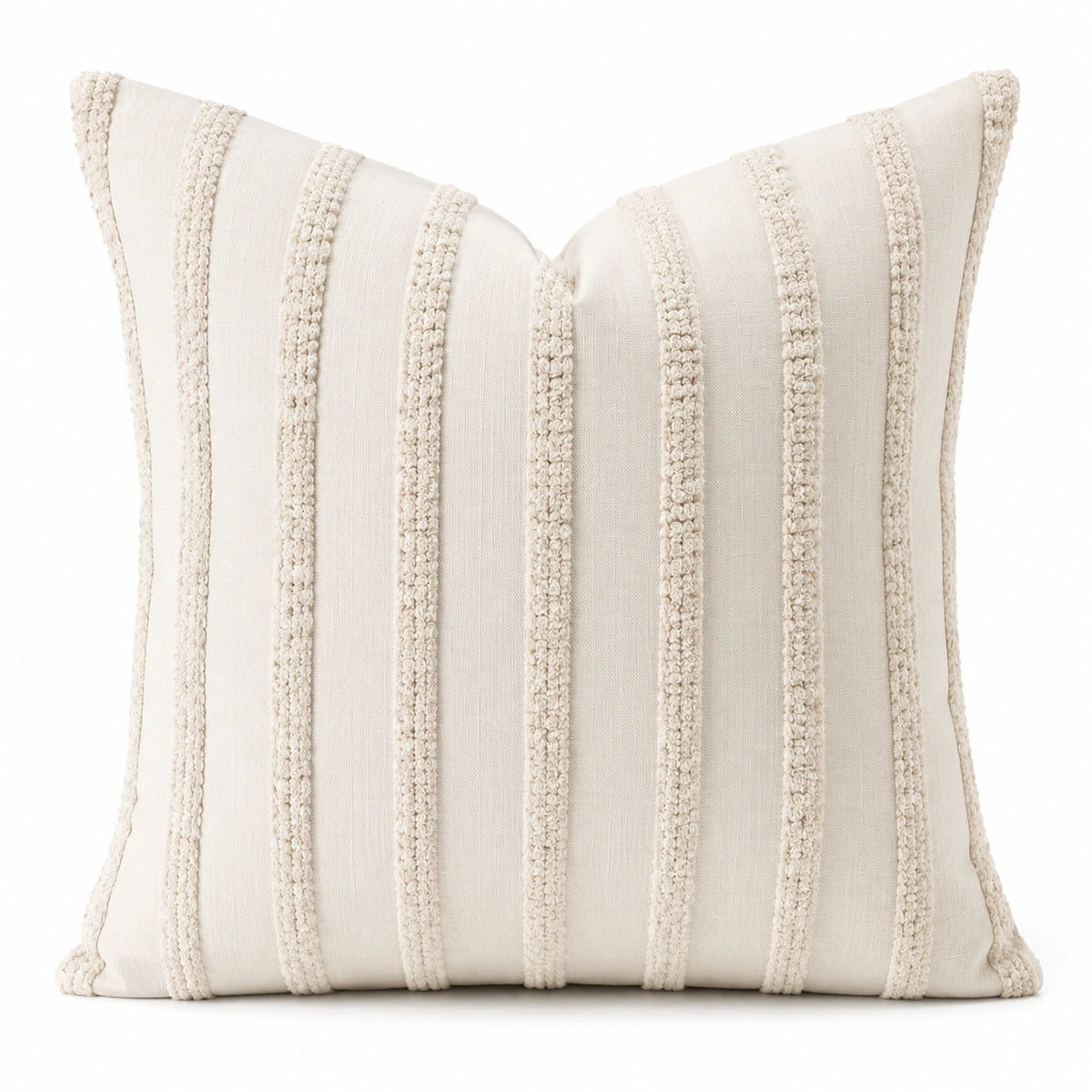 Cuscino decorativo 45 x 45 cm in tessuto avorio a righe stile boho