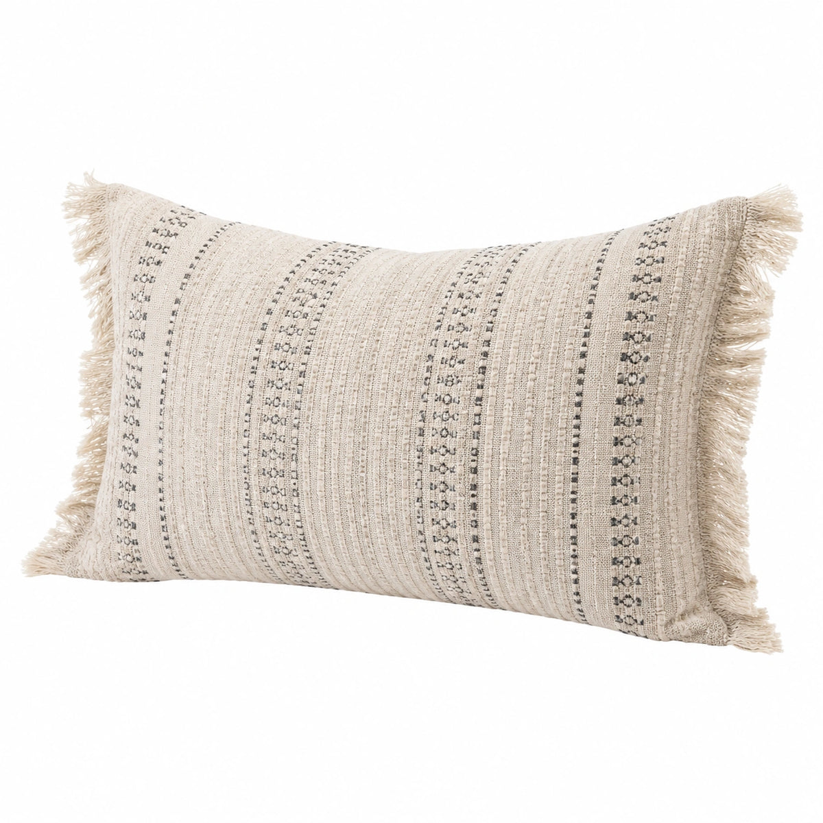 Cuscino decorativo rettangolare 50 x 30 cm in tessuto beige e grigio stile boho