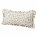 Cuscino decorativo rettangolare 50 x 30 cm in tessuto crema e verde salvia con stampa floreale e volant