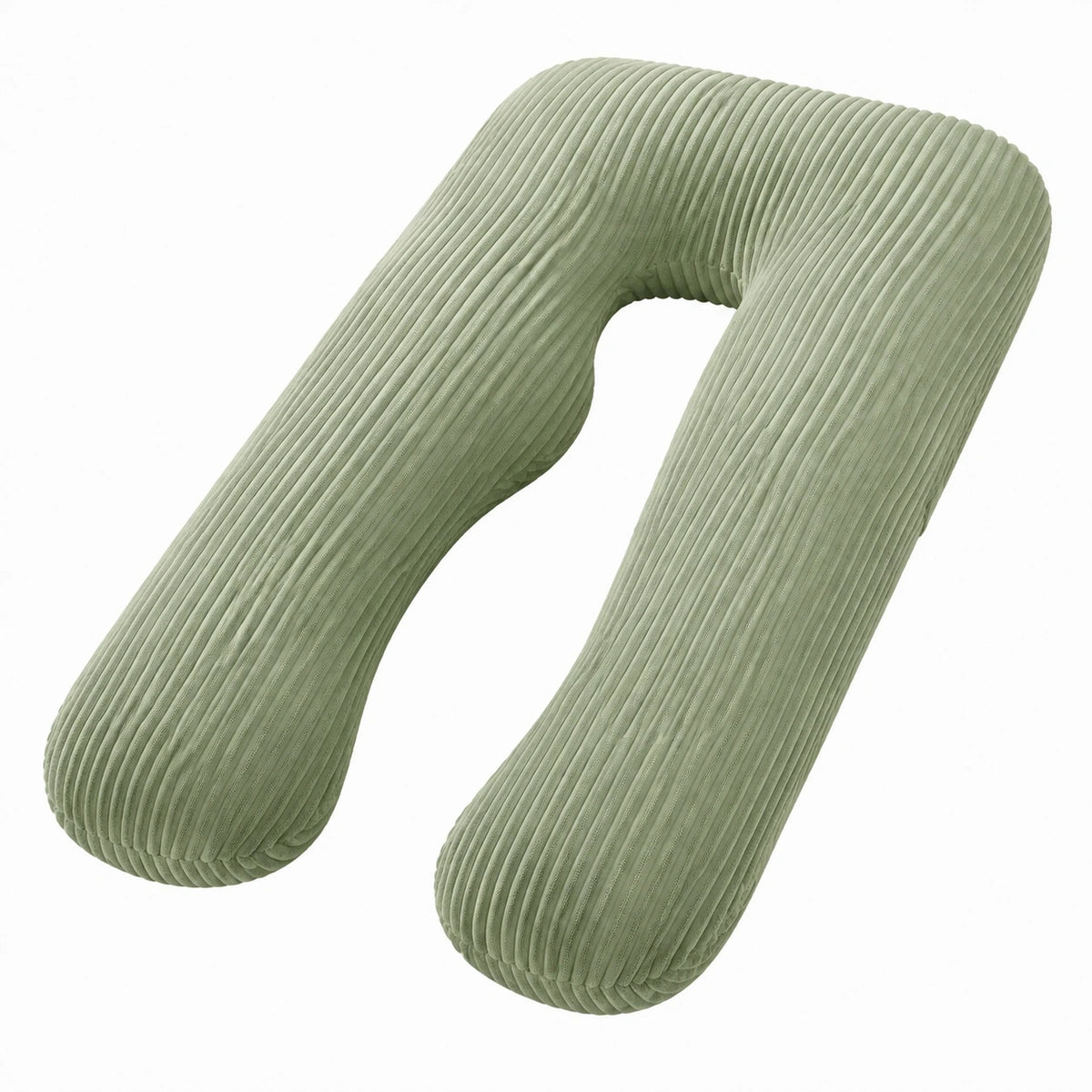 Cuscino gravidanza a U 140 cm in velluto a coste verde salvia per riposo e sostegno