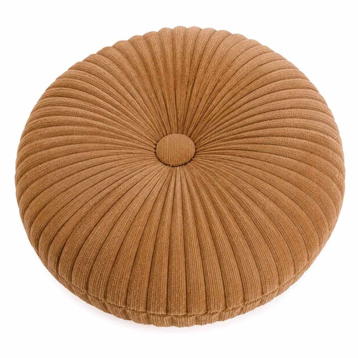 Cuscino decorativo rotondo 45 cm in velluto a coste marrone - imbottito con bottone centrale