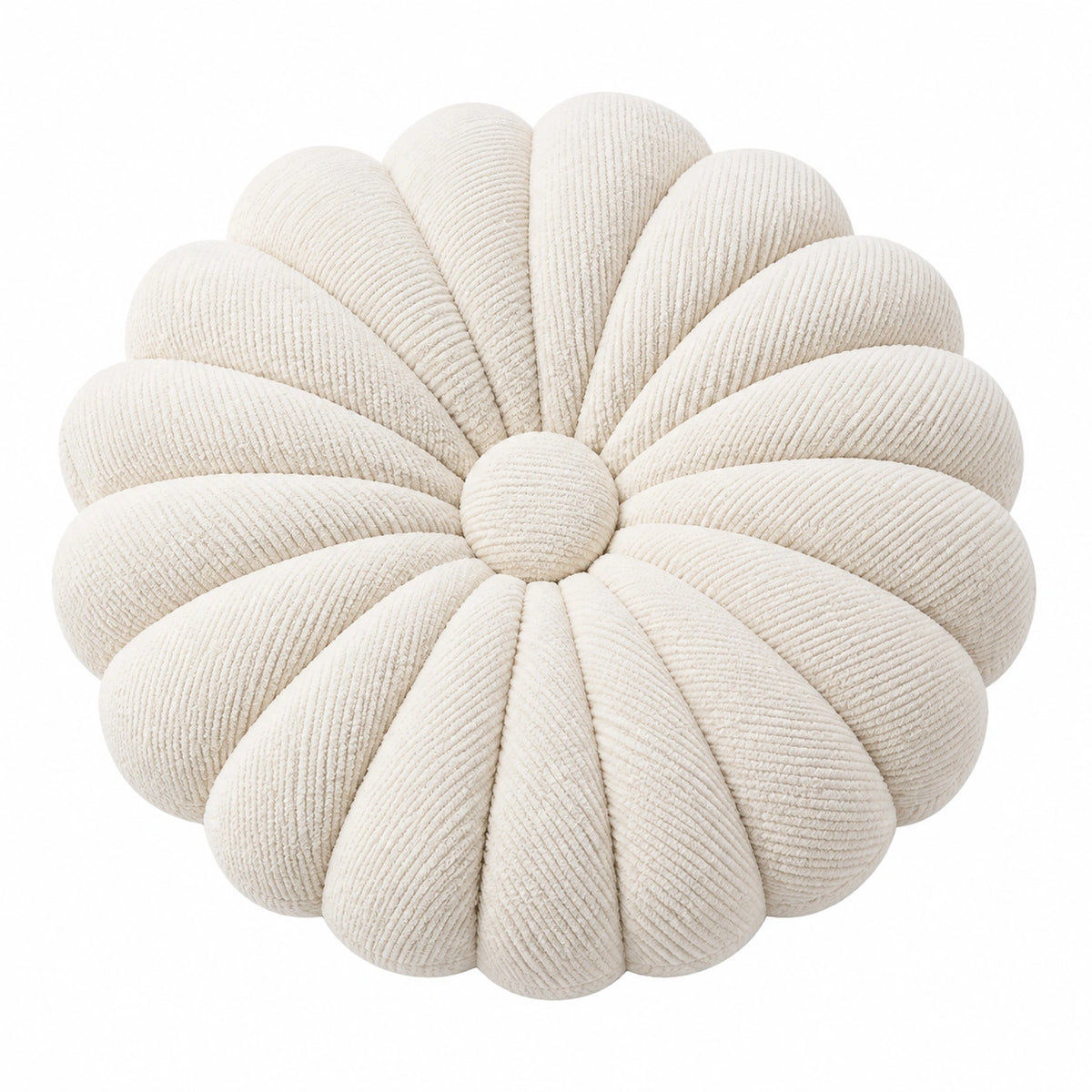 Cuscino decorativo rotondo 45 cm in velluto a coste bianco stile fiore