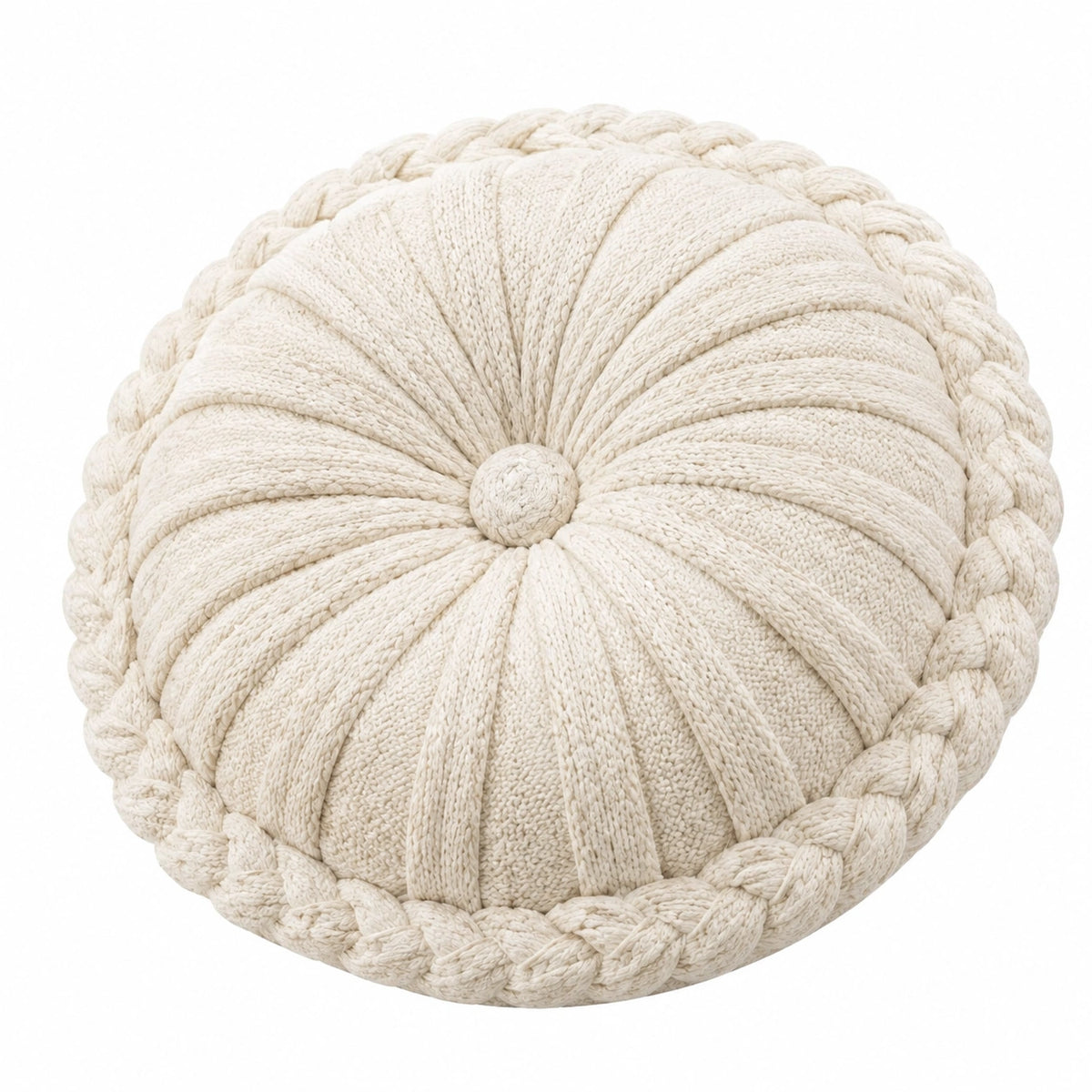 Cuscino decorativo rotondo 45 cm in tessuto lavorato color avorio - stile boho