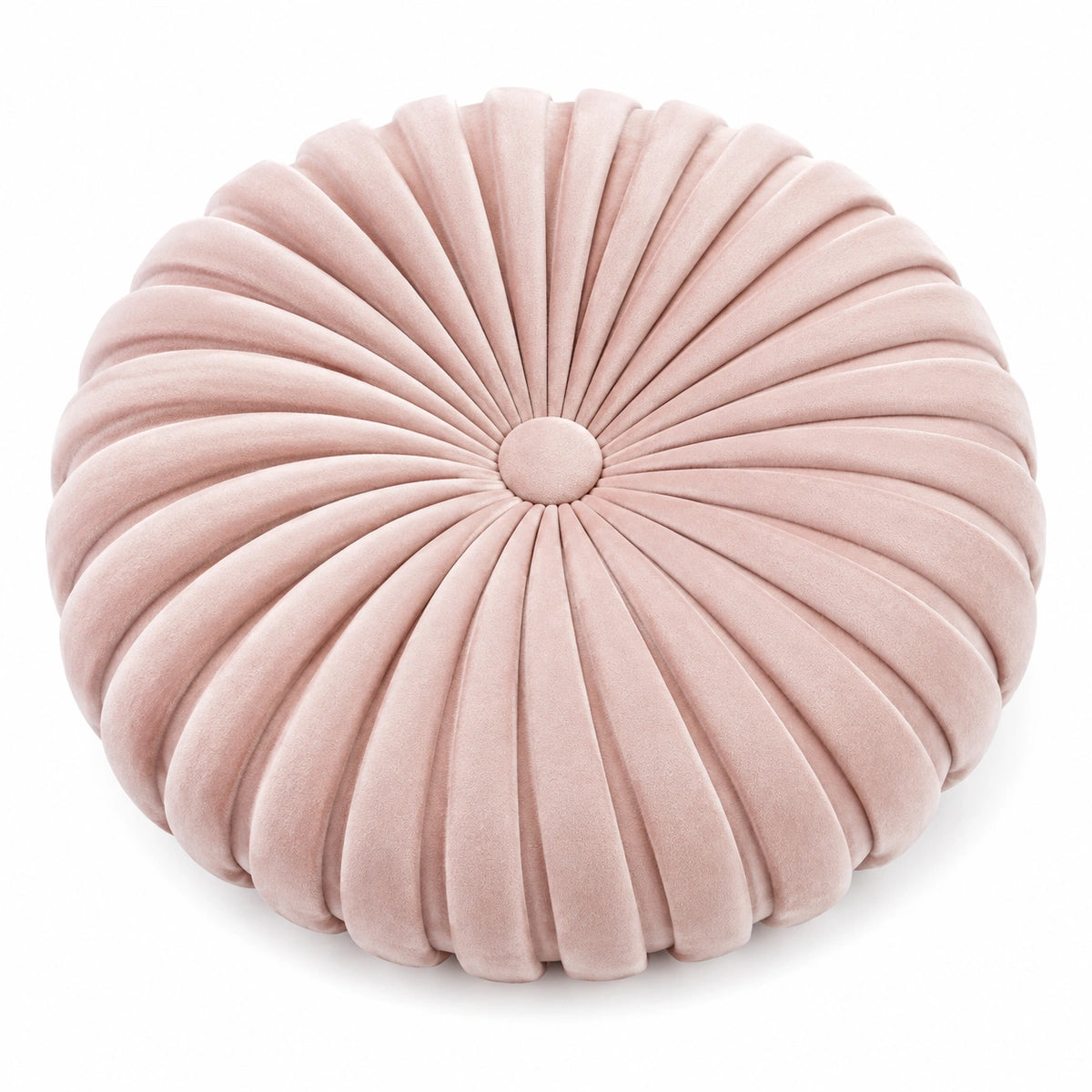 Cuscino decorativo rotondo 40 cm in velluto rosa con pieghe radiali